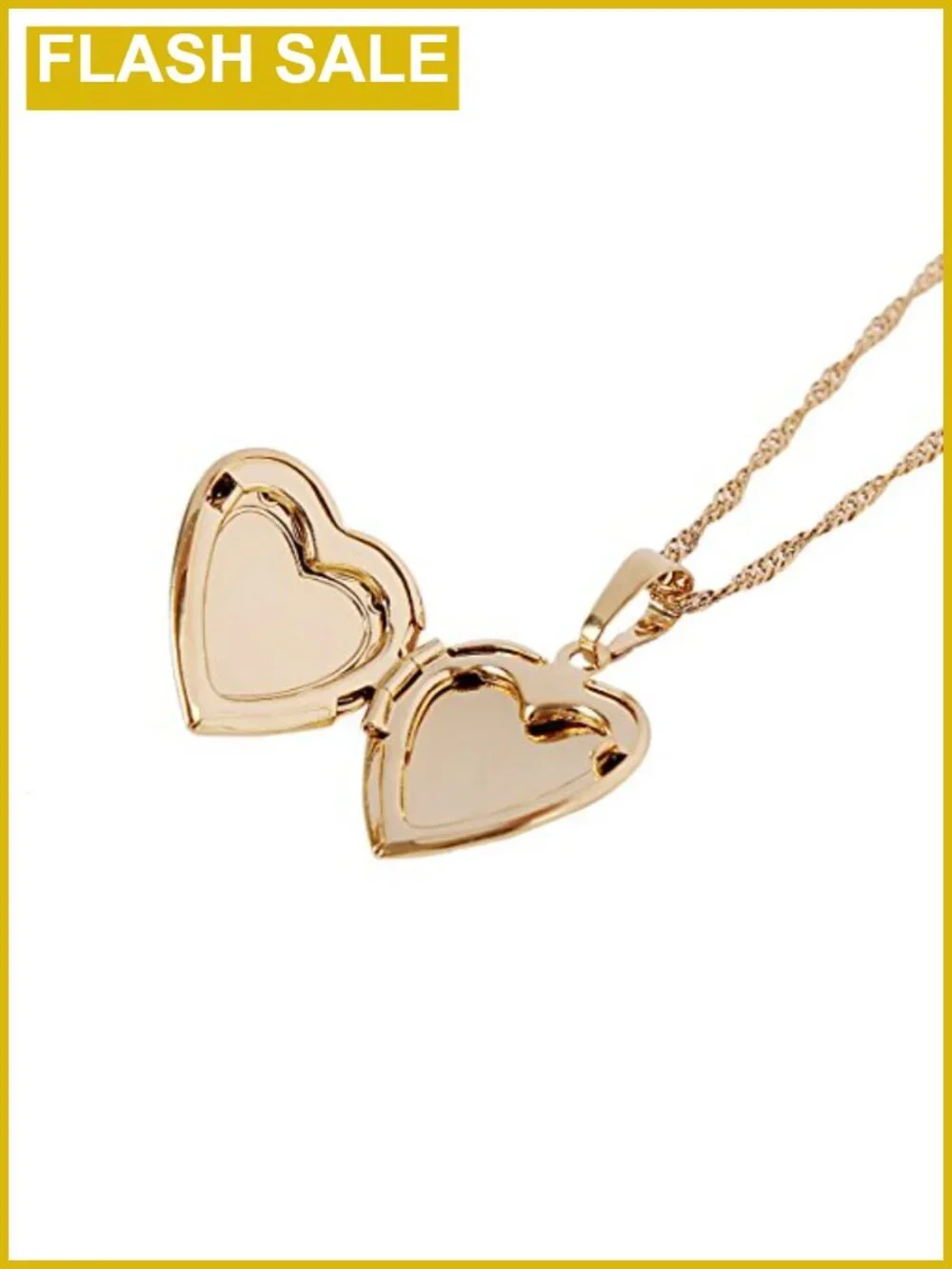 24K Gold Plated Allah Open Heart Pendant Necklace 50cm Water Wave Chain